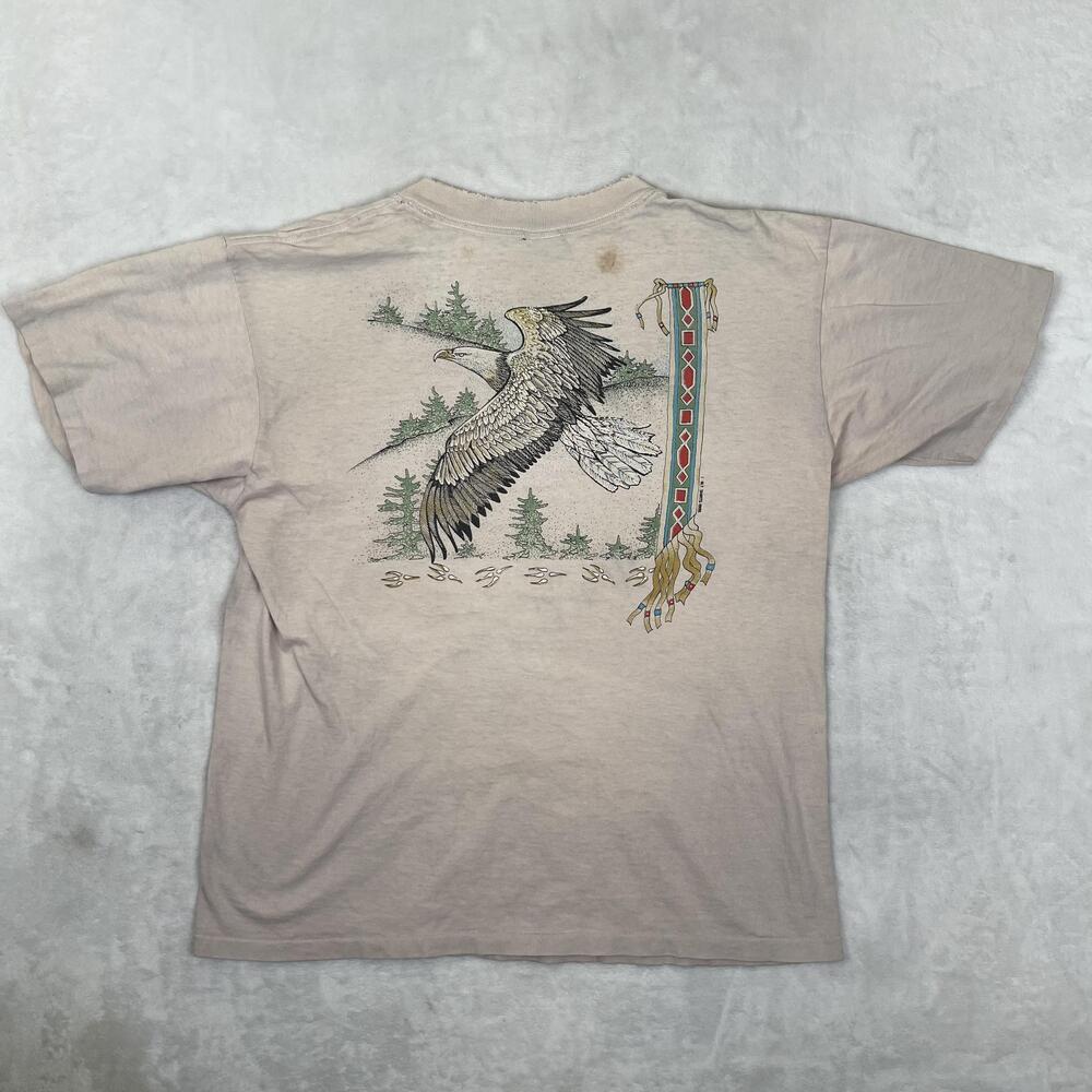 Vintage Diamond Dust Eagle Shirt Mens Large Beige Wildlife Graphic Made USA 1995